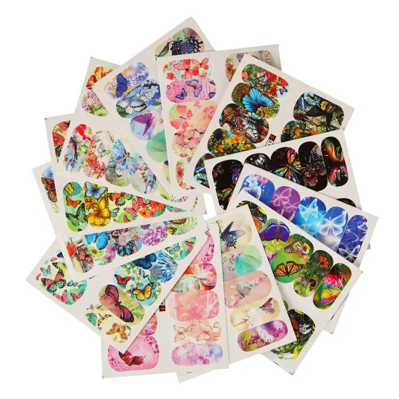 12 Patterns Butterfly nail stickers sets Water Decals Nail Art Transfer Stickers Sheet Manicure Decoration Tool Freeship 30p1020 | Красота и