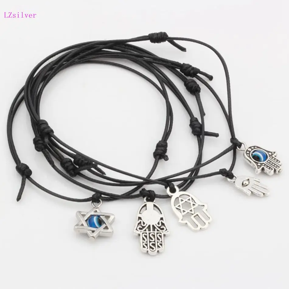 5pcs Mixed Kabbalah Hamsa Hand Star of David Charms Black color Wax