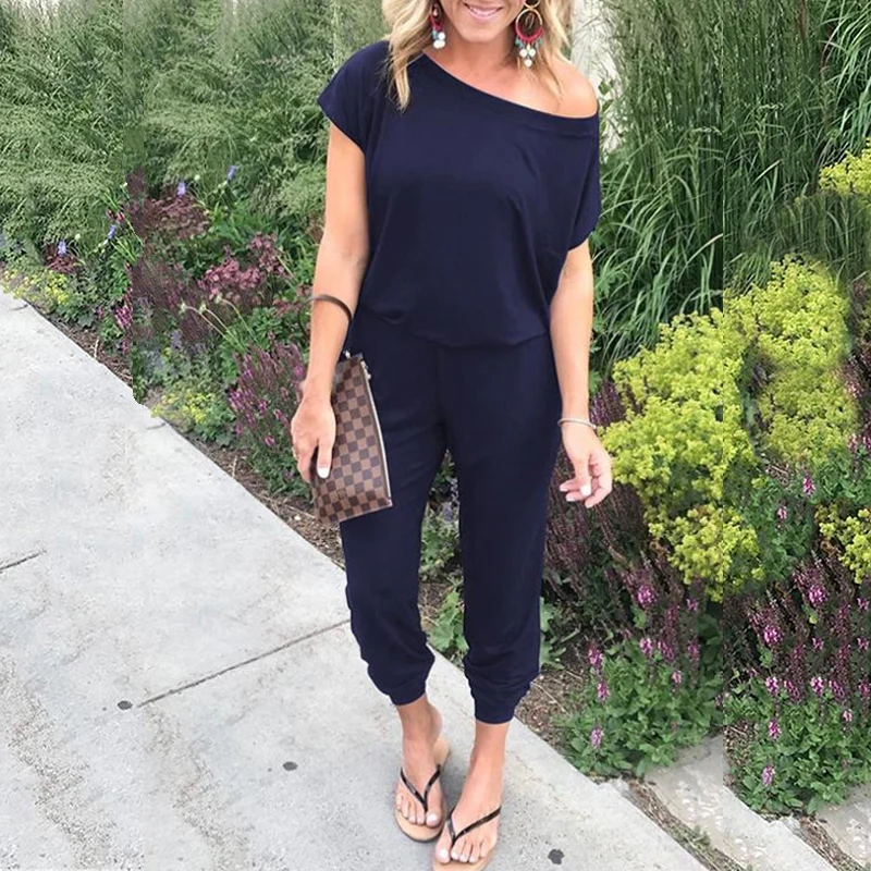 

Casual Short Sleeve Loose Rompers Womens Jumpsuit 2019 Summer Cotton Pocket Playsuit Plus Size Sexy Jumpsuits Overalls For Women
