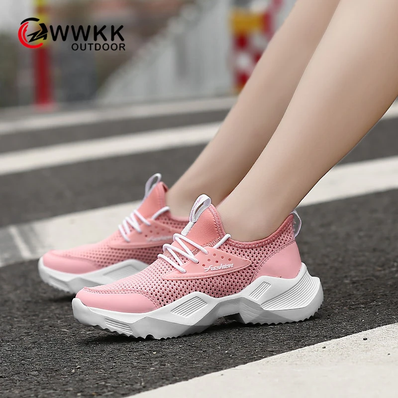

WWKK Shoes Woman Fashion Walking Breathable Mesh Lace Up Chunky Ladies Sports Shoes Sapato Feminino Leisure Sneakers For Women