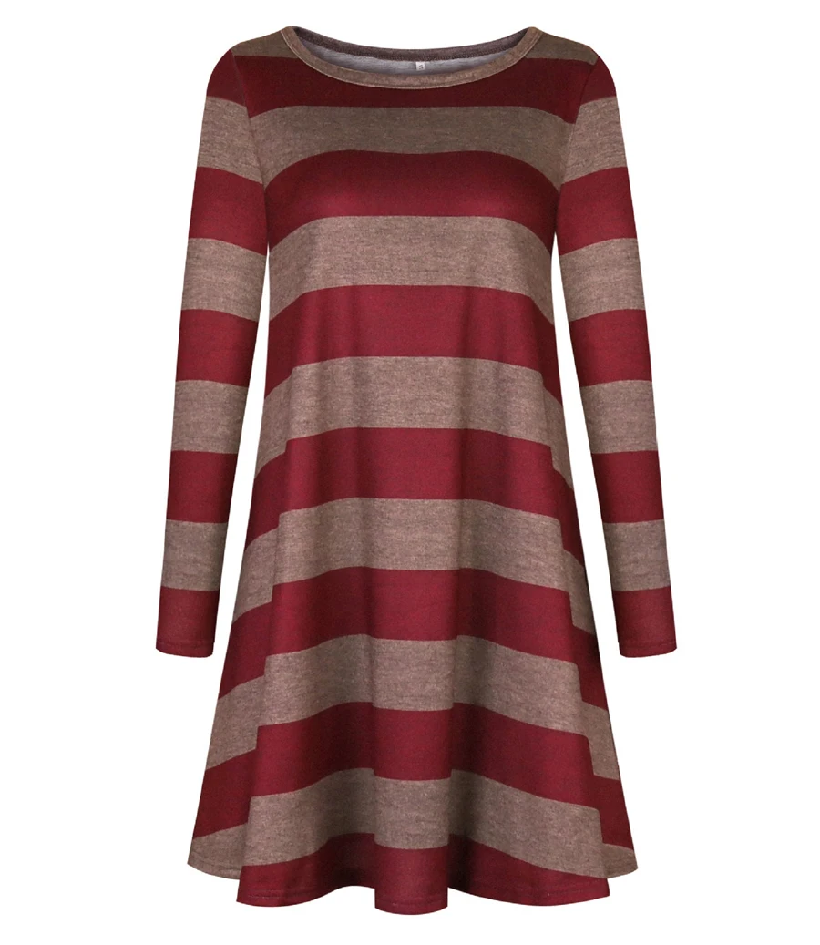 Gladiolus Autumn Winter Women Dress O-Neck Long Sleeve Striped Loose Casual Midi Dress Vestidos Verano 2018 Vestido Sundress (31)
