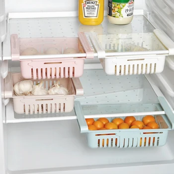 

Creative Refrigerator Holder Rack Partition Finishing Storage Rack Kitchen Plastic Article Container Shelf Retractable Drawer