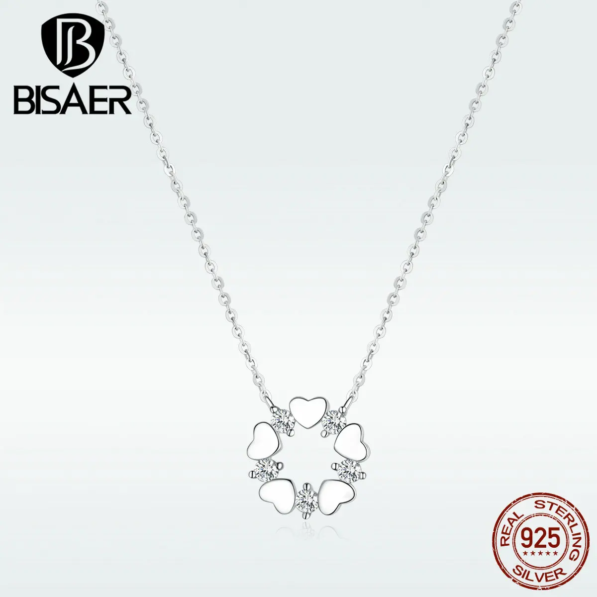 

BISAER Necklace New Arrival 100% 925 Sterling Silver Love Cubic Zircon Necklace Pendant For Women Sterling Silver Jewelry HVN092