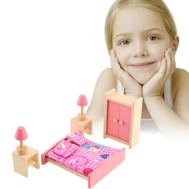 Деревянные куклы для кукольного домика, мебель для спальни, игрушки для девочек, детская Мини-кровать, мебель для кукольного домика, Миниатюрная игрушка, подарки для детей