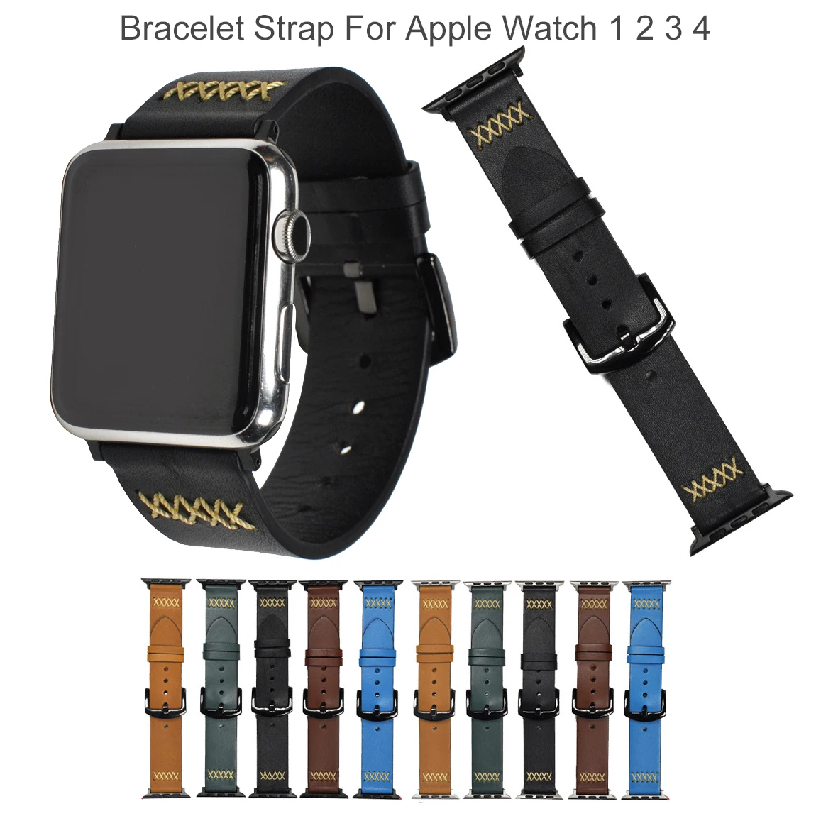 

Essidi leather Bracelet Strap For Apple Watch Series 4 3 2 1 Luxury Leather Wristband Loop For Apple Watch 38 40 42 44MM Parts