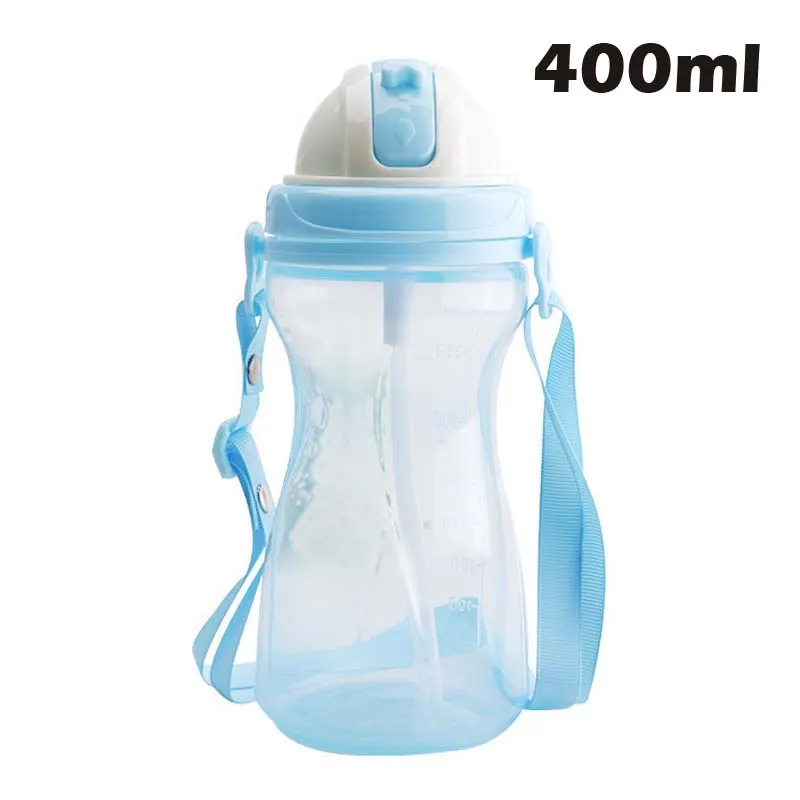 400ml Blue Strap 250 мл 400 мл Высококачественная детская бутылка с соломинкой, здоровая детская пластиковая бутылка, детские спортивные бутылки с водой, BPA бесплатно - Цвет: 400ml Blue Strap