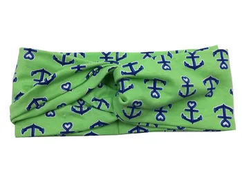 

T175300 2017 Newest set fashion blue anchor printed turban headbands green hair fascinators girls hair head headband for women