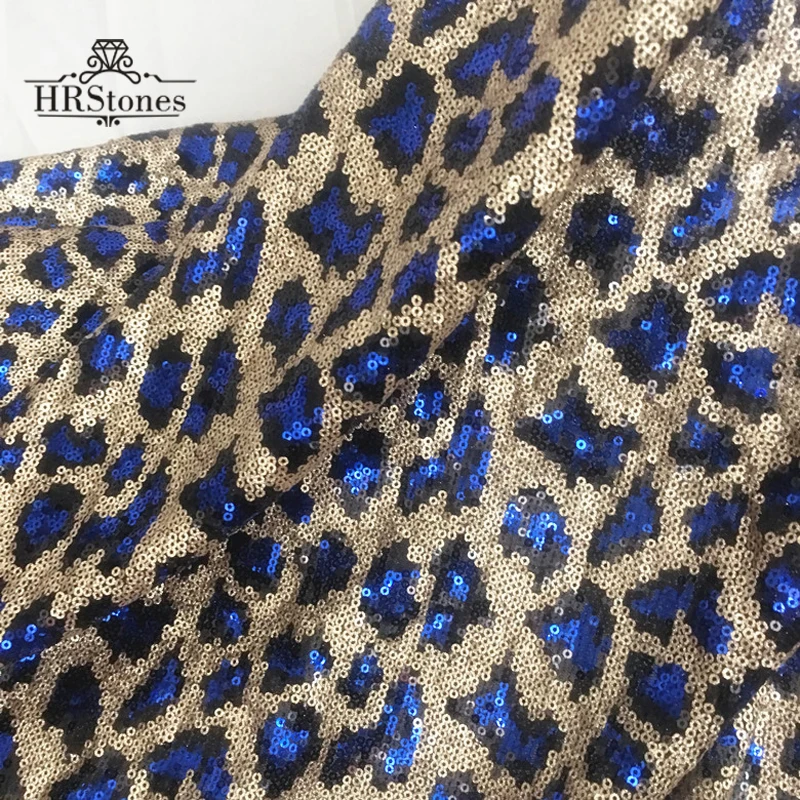 

Little Leopard Wild personality Popular Wueen Red Blue Leopard Sequin Fabric Embroidered Dress Sequin Cloth Fabric