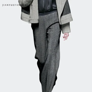 

2018 Casual Long Female Pantalon Fashion Womens Winter Wide Leg Pants High Waist Plus Size Wool Trousers Loose-Fitting Bottoms