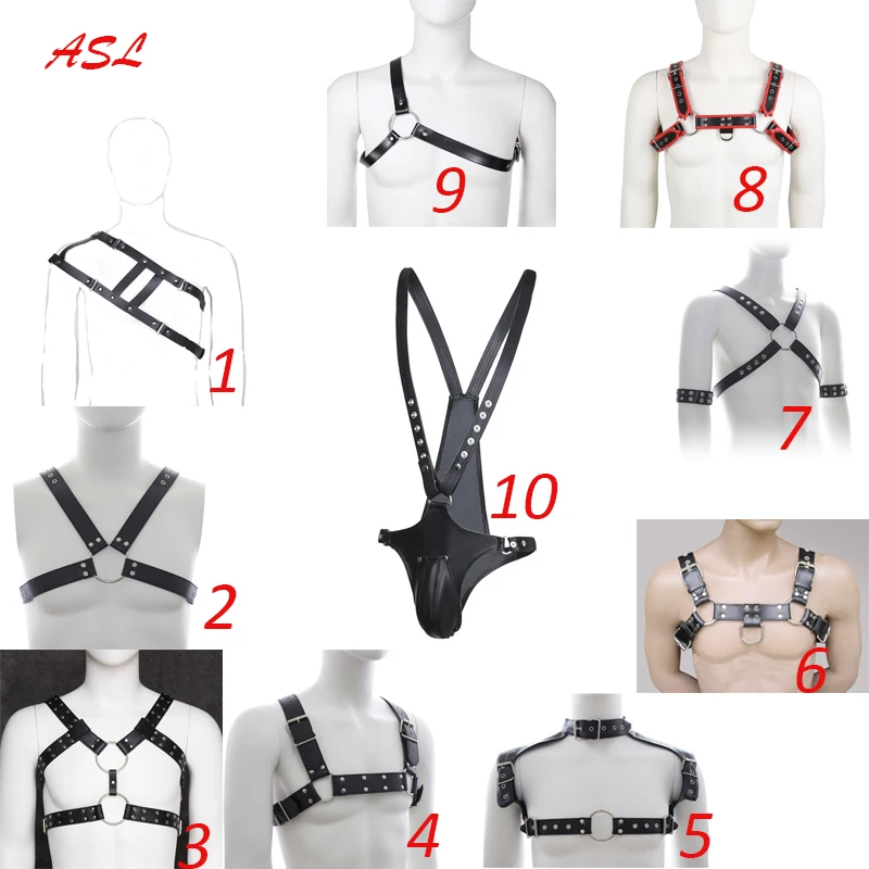 

Men's Black Sexy Costume Leather Bulldog Body Chest Harness Belt Club Shoulder Straps,Cosplay Club Costumes ,Bondage Restraints