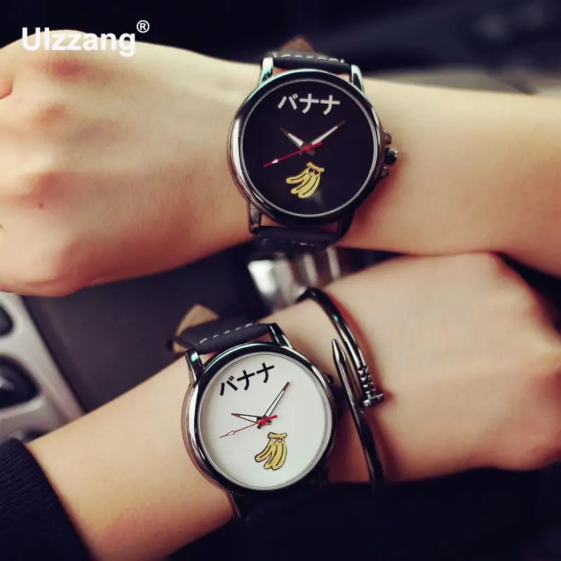

New Arrival Japanese Style Cartton Cute Fruit Banner Melon Black White Quartz Gift Watch Wristwatch for Men Women Male Female