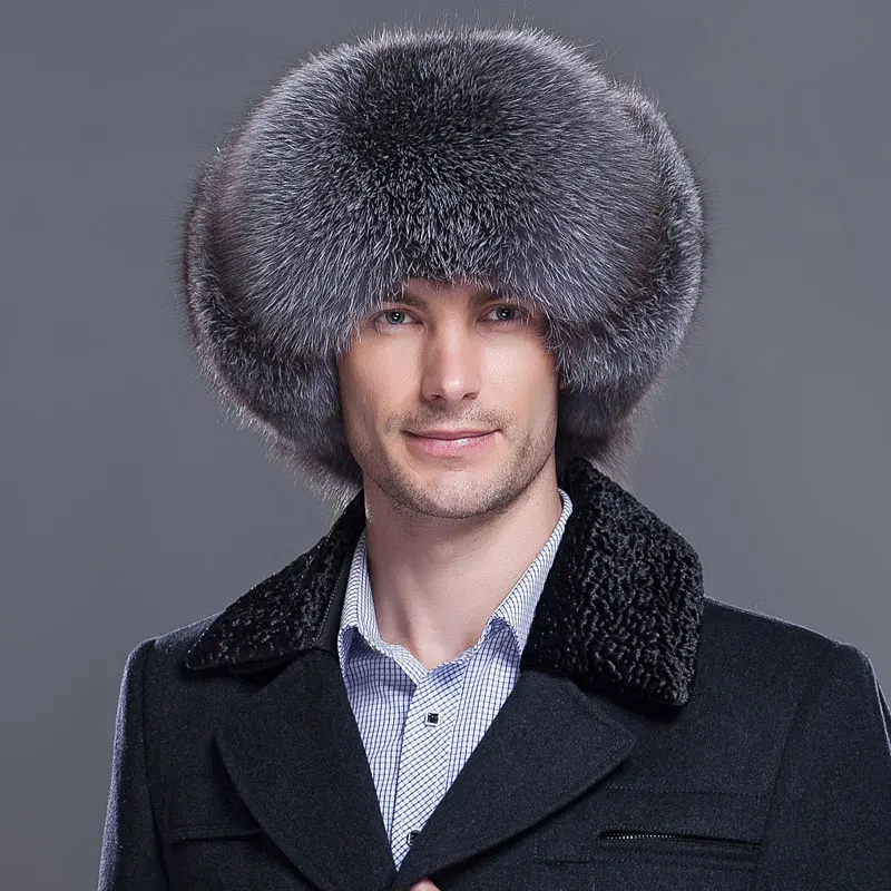 

New male winter warm hats genuine fox fur bomber hat fox fur protection ear cap genuine leather raccoon fur cap men caps HL-01