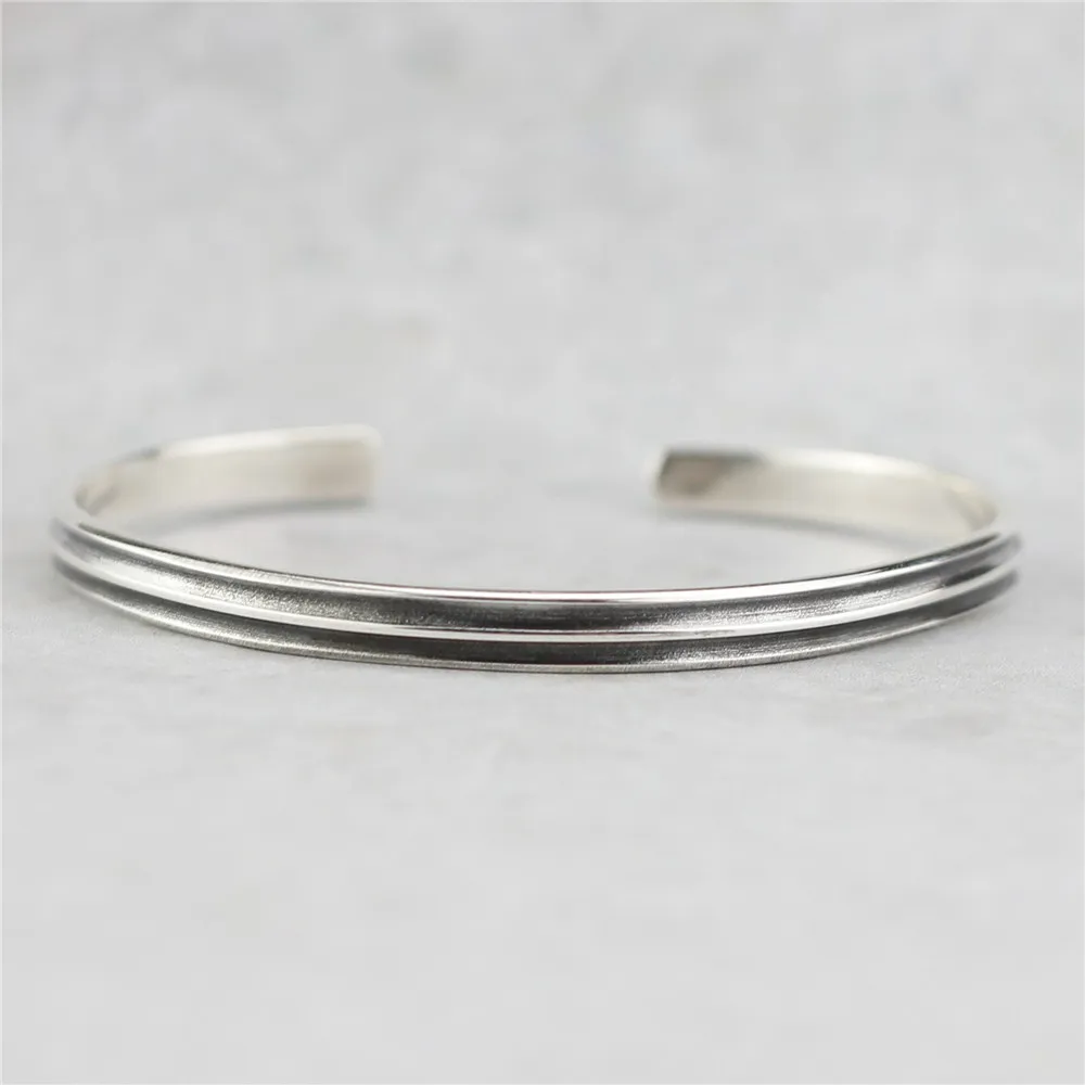 925 Sterling Silver Simple Groove Open Bracelets & Bangles For Women ...