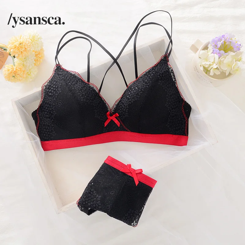 

YSANSCA Hot underwear set thin female small wireless bra push up cup tube top comfortable lace sexy bra set