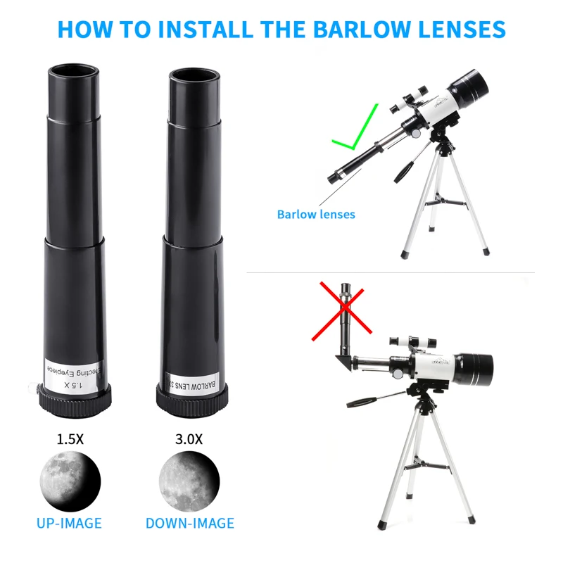 Refractor Telescope Astronomical 300/70mm 150x for Beginners Adults Kids Professional Astronomy Telescope with Tripod MAXLAPTER
