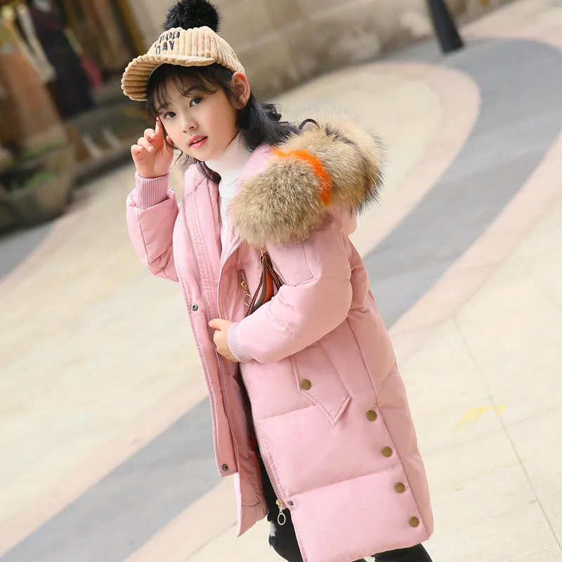 2018 جديد الفراء الحقيقي مقنعين الاطفال الشتاء سترة الفتيات الدافئة المعاطف الفتيات الشتاء معطف نوعية جيدة أسفل معاطف وجاكيتات 6 -14 Y