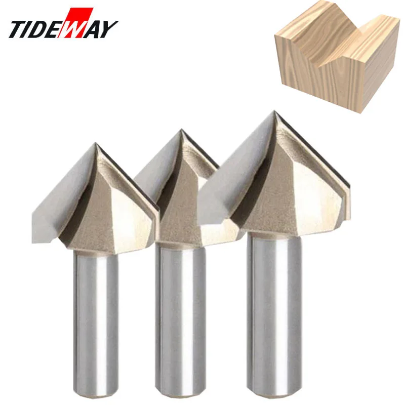 Tideway 1/2&quot 1/4&quot Shank 90°Type slotting cutter Woodworking Chamfer bit Industrial Grade Router Bits Carving Tool grooving |