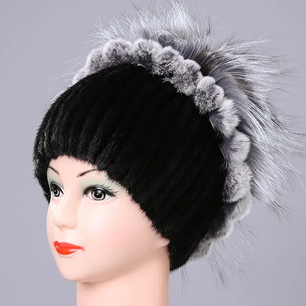 AMSIIKE Меховая шапка из Норки для Женщин Бубон из Бобра с Чернобуркой DM2170 - Цвет: 36