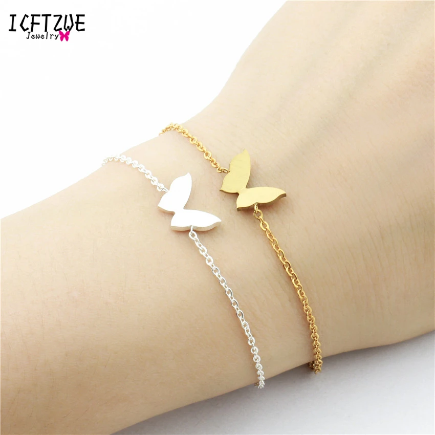 

Silver Colour Stainless Steel Bracelets Femme Pulseira Feminina Charms Women Best Friend Hand Chain Gold Butterfly Bracelets Men