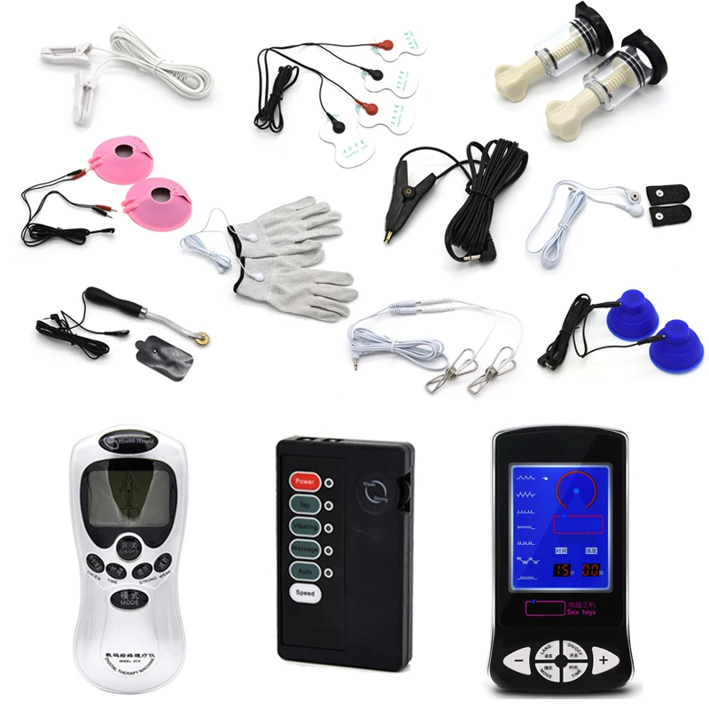 

Electric Shock Accessory Kit, Electro Nipple Clamps Penis Ring Massage Breast Pad Finger Vibrating Sleeve SM Sex Toys BDSM Games