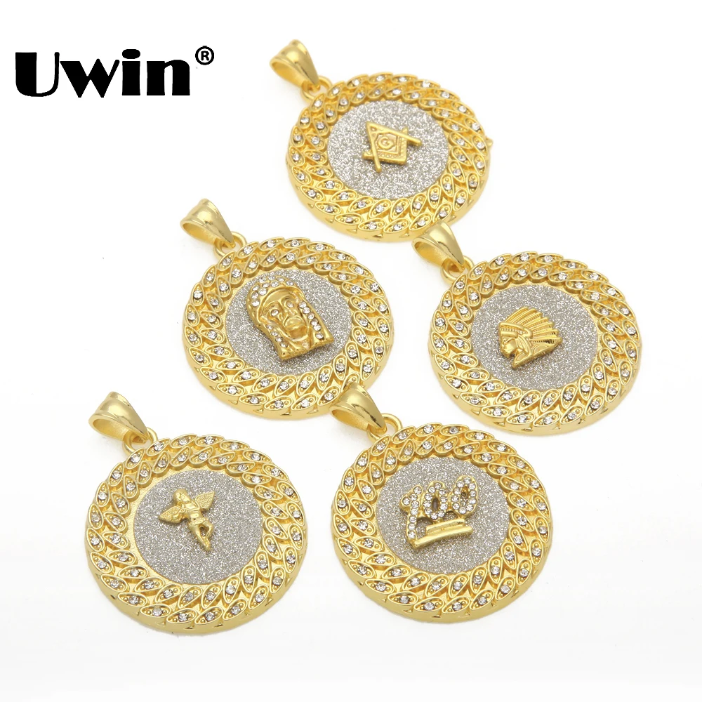 

Uwin Sand Blast Angle,Freemason,Emoji 100 Score,Jesus,Indian Chief 5 Styles Necklaces Pendants Mens Women Hiphop Fashion Jewelry