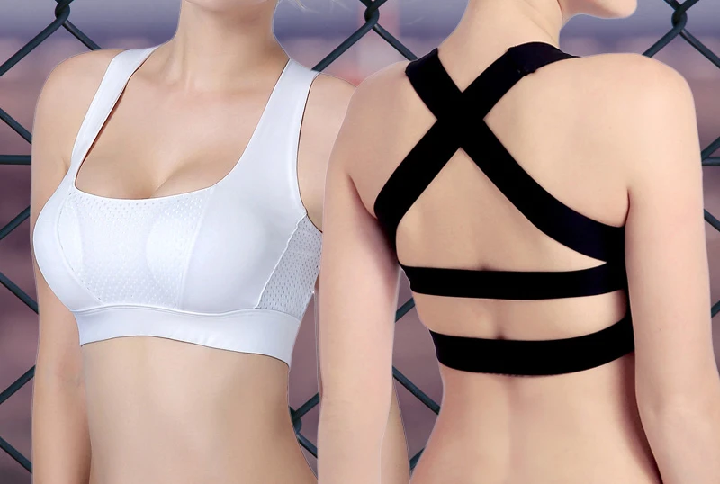Women Tank Tops Sports Bra Push Up Fitness Bra Pink Sexy Top Yoga Running Gym Breathable Cross Strap Strappy Seamless Sports Bra 5