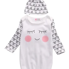 Для новорожденных сонные глаза с длинными рукавами и круглым вырезом белые халаты+ румяные щеки Одежда для новорожденных шляпа 2 шт. Комплект 0-6 м