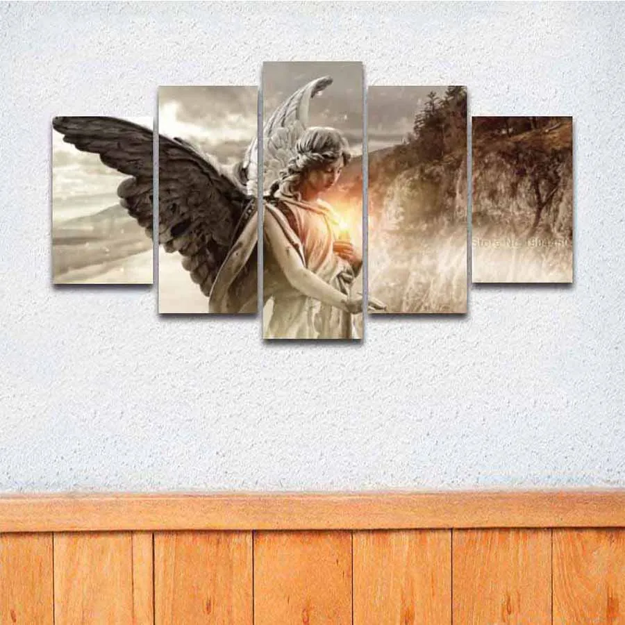 

5 Panel Canvas Wall Art Angel Girl Wings Painting Modular Picture HD Prints Artwork for Home Decor Living Room Decorate Bedroom