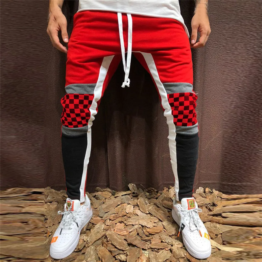 

Man Pants Outdoor Men Splicing Lattice Overalls Casual Pocket Sport Work Casual Trouser Pants Sports Pants Men Sportswear