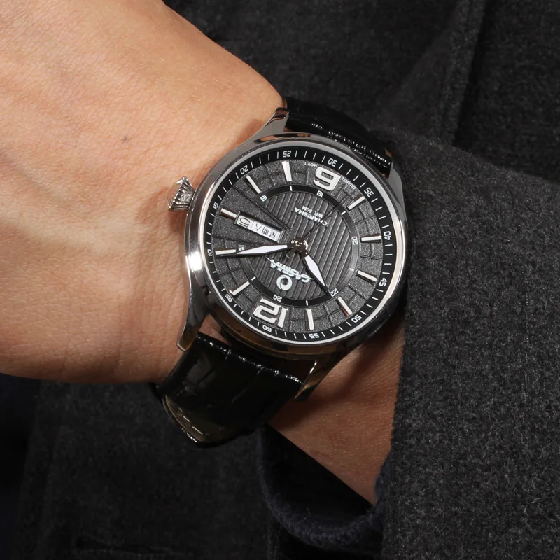 CASIMA модные кожаные часы для мужчин Дата Неделя Бизнес Кварцевые наручные часы Водонепроницаемый Бизнес платье часы Relogio Masculino