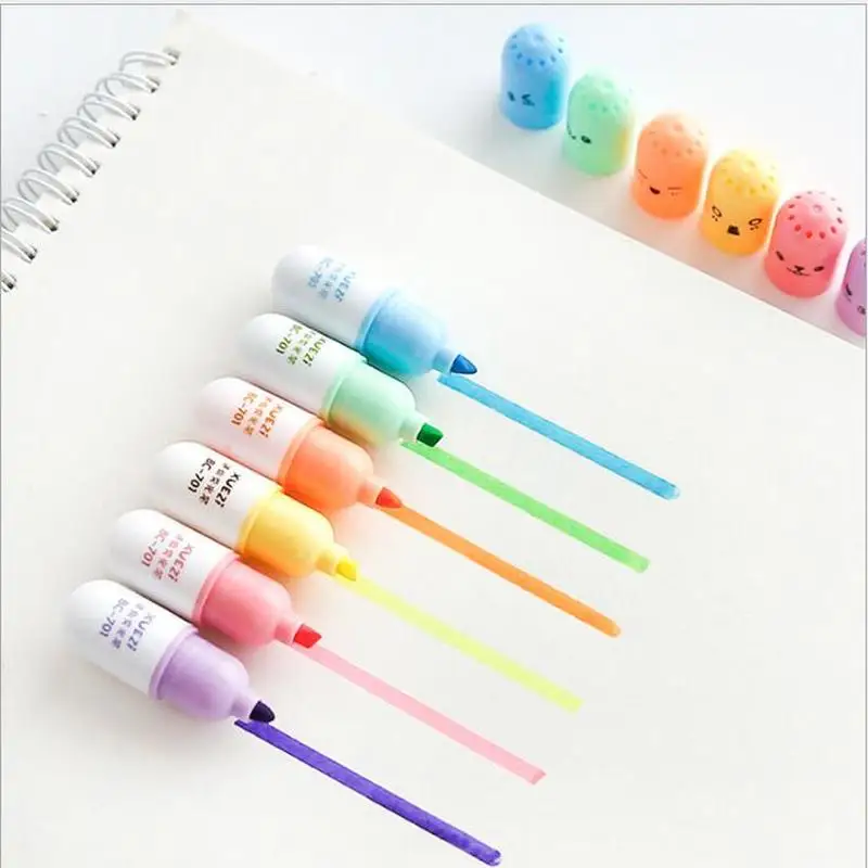 

6 pcs Capsules highlighter Vitamin pill highlight marker color pens Stationery Office School supplies
