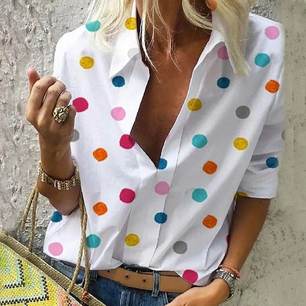 

Cysincos Women's Blouses New Fashion Long Sleeve Turn Down Collar Shirt Chiffon Office Blouse Slim Casual Tops Plus Size S-5XL