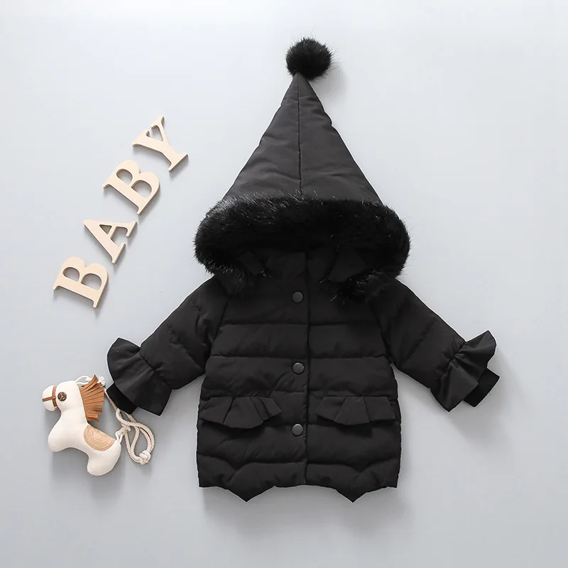 Одежда для новорожденных; платья для мальчиков; зимняя куртка для маленьких девочек; теплая хлопковая флисовая одежда с длинными рукавами на Рождество; Верхняя одежда; пальто - Цвет: black