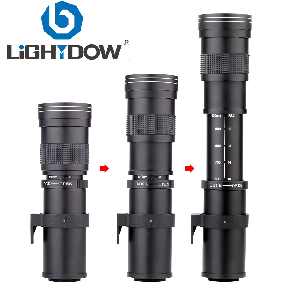 Супер телеобъектив Lightdow 420 800 мм F/8 3 16 ручной зум объектив + кольцо адаптера T2 для