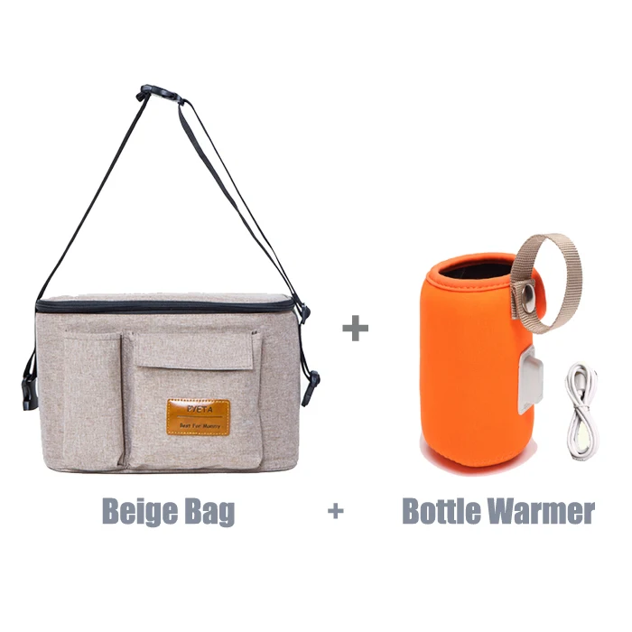 PYETA сумка для детских колясок, сумка для подгузников для детских вещей, органайзер для детских принадлежностей, сумка для мам, подвесная коляска, сумка для бутылочек - Цвет: Kahki Bag and warmer