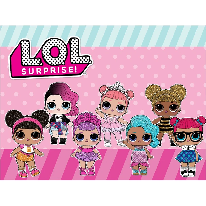 

Cartoon Dolls Surprise Photography Backdrop for Child Birthday Photo Studio Pink Dolls Art Fabric Background for Newborn Girl
