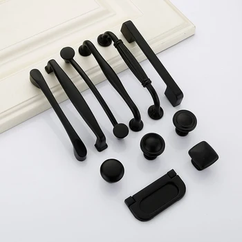 

American Style Black Cabinet Handles Solid Aluminum Alloy Kitchen Cupboard Pulls Drawer Knobs Furniture Handle Hardware