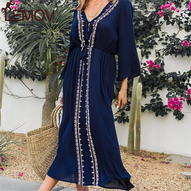 

Embroidery Cotton Beach Cover-ups Saida De Praia Swimsuit Women Bikini Cover Up Tunics for Beach Embroidered Tunic Beachwear