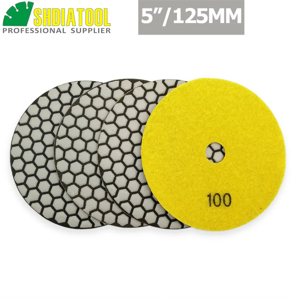 

SHDIATOOL 4pcs 5" grit #100 B Diamond dry polishing pads Dia 125mm Resin Bond Sanding Disc For Granite Marble Stone Polisher Pad