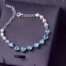 Природный Голубой топаз камень браслет из натурального драгоценного камня 925 Серебряный браслет женский Романтический Сердце подарок ювелирных изделий