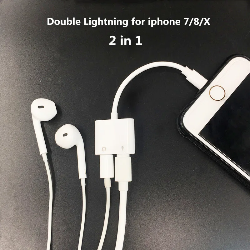 2 in 1 Double Jack Audio Adapter for iPhone 7/8/X for iOS11 Charging Music or Call For Charging