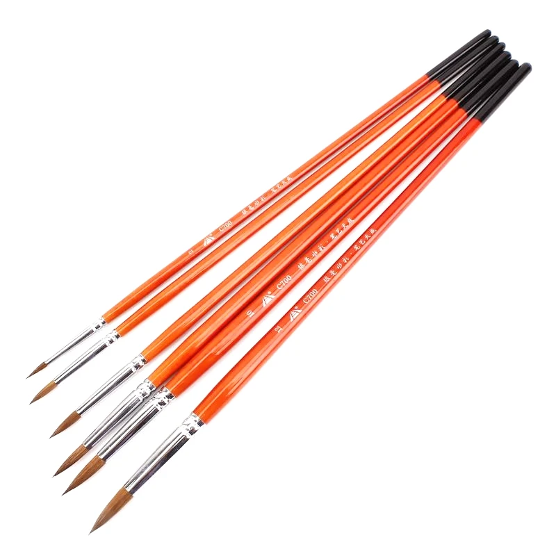 

6 pcs Watercolor weasel hair Brush Tips Round gouache Paint Brush Color Set Art Painting Adult Beginner Student Hand Painted