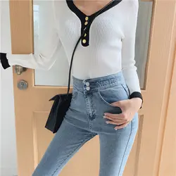 2019 новый стиль женские отбеленные джинсы вышивка узкие джинсы 9A05