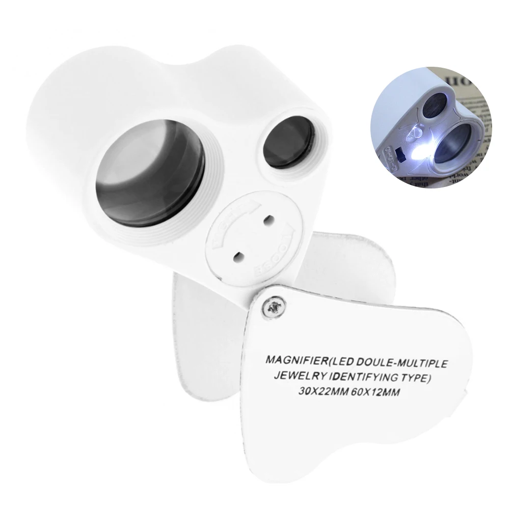 

LEDGLE Portable Jewel Magnifying Lights 60X 30X Magnifier Pocket-size Magnifying Glass with Dual Lens, Battery Powered