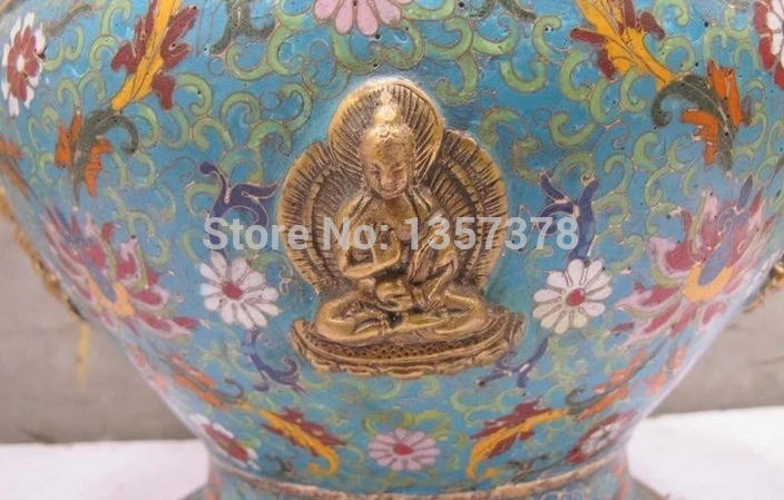

shitou 00326 Tibet Buddhism 100% Bronze Gilt cloisonne Shakyamuni Buddha Crock Jar Vase Pot