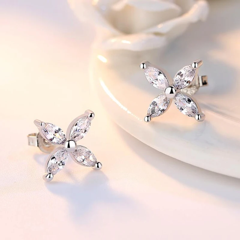 Модные серьги из серебра 925 для женщин Изысканный хрусталь ювелирные изделия Блестящий Цирконий Ice серьги в виде цветка леди аксессуары для венчания