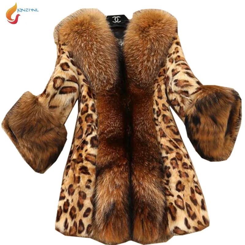 

Hot New Women Imitation Mink hair Leopard Fur Coats Medium Long Fashion Imitation Bangzi Fur Collar Fur Coat Splus size 6XL G421