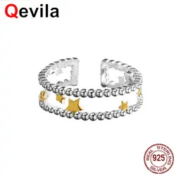 Qevila Аутентичные кольца из стерлингового серебра 925 для женщин двухлинейная звезда Brail Ювелирное кольцо открытый регулируемый палец кольцо
