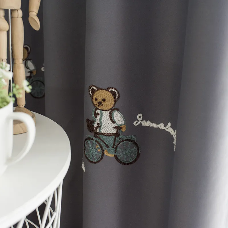 Cartoon Cycling bear Lovely Children Curtains For Kids Boy Girl Bedroom Grey High shading Curtain Living Room Drapes New FQ023D3