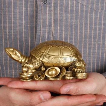 

ERMAKOVA Heavy Brass Turtle Statue Tortoise Figurine Good Luck Charm Feng Shui Item Gift Centerpiece Home Desktop Decoration